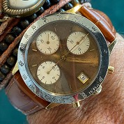 pequignet modern 1980s chronograph gold plated and steel ref 878 4
