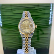 rolex modern 1991 lady datejust 26mm gold and steel ref 69173 serial x 1