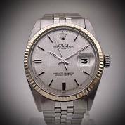 rolex vintage 1972 datejust ref 1601 steel cal 1570 jubile gorgeous silver tapestry dial 4